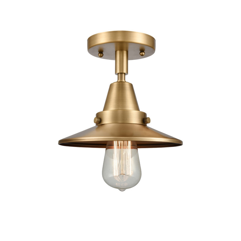 Innovations Railroad 8in 1-Light LED Semi-Flush | Industrial Brushed Brass and Brushed Brass Metal Shade | Hallway | Model 447-1C-BB-M4-LED