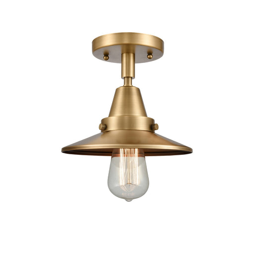 Innovations Railroad 8in 1-Light LED Semi-Flush | Industrial Brushed Brass and Brushed Brass Metal Shade | Hallway | Model 447-1C-BB-M4-LED