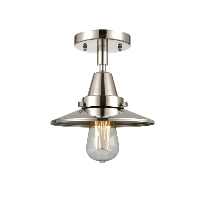 Innovations Railroad 8in 1-Light Semi-Flush | Industrial Polished Nickel and Polished Nickel Metal Shade | Entryway | Model 447-1C-PN-M1-LED