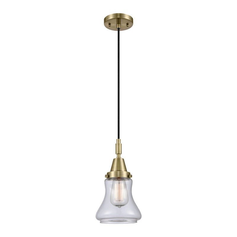 Innovations Bellmont 7in 1-Light Mini Pendant | Industrial Antique Brass and Clear Glass | Kitchen Island & Dining Room | Model 447-1P-AB-G192