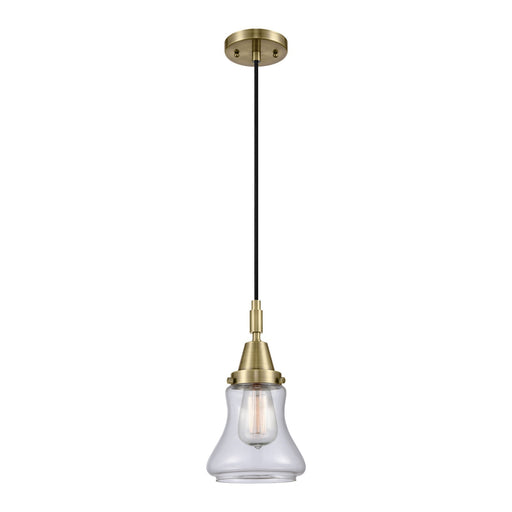 Innovations Bellmont 7in 1-Light Mini Pendant | Industrial Antique Brass and Clear Glass | Kitchen Island & Dining Room | Model 447-1P-AB-G192