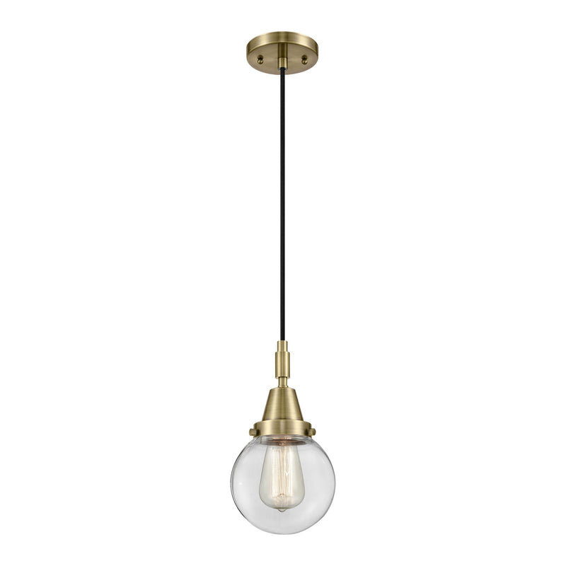 Innovations Beacon 6in 1-Light Mini Pendant | Industrial Antique Brass and Clear Glass | Kitchen Island & Dining Room | Model 447-1P-AB-G202-6