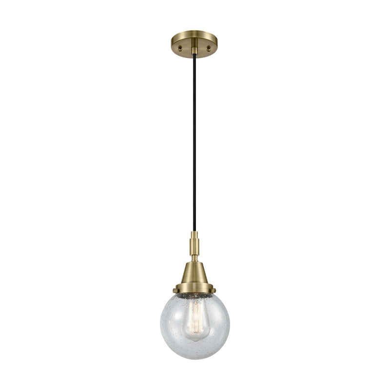 Innovations Beacon 6in 1-Light Mini Pendant | Industrial Antique Brass and Seedy Glass | Kitchen Island & Dining Room | Model 447-1P-AB-G204-6