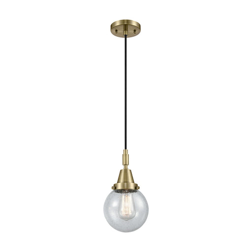 Innovations Beacon 6in 1-Light Mini Pendant | Industrial Antique Brass and Seedy Glass | Kitchen Island & Dining Room | Model 447-1P-AB-G204-6