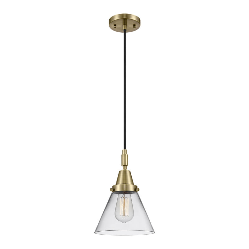 Innovations Cone 8in 1-Light Mini Pendant | Industrial Antique Brass and Clear Glass | Kitchen Island & Dining Room | Model 447-1P-AB-G42
