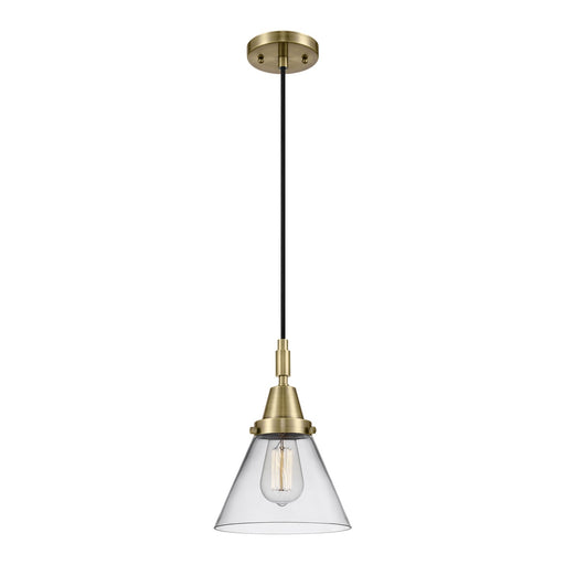 Innovations Cone 8in 1-Light Mini Pendant | Industrial Antique Brass and Clear Glass | Kitchen Island & Dining Room | Model 447-1P-AB-G42