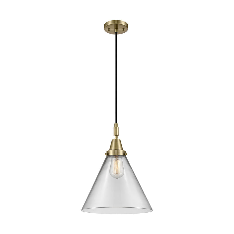 Innovations Cone 12in 1-Light Mini Pendant | Industrial Antique Brass and Clear Glass | Kitchen Island & Dining Room | Model 447-1P-AB-G42-L