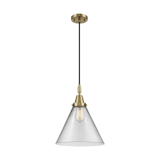 Innovations Cone 12in 1-Light Mini Pendant | Industrial Antique Brass and Clear Glass | Kitchen Island & Dining Room | Model 447-1P-AB-G42-L