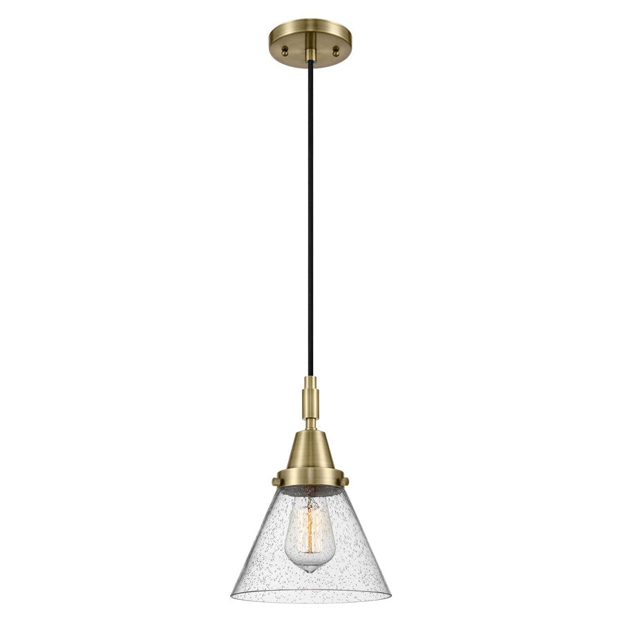 Innovations Caden Cone 8" Cord Mini Pendant, Antique Brass/Seedy - 447-1P-AB-G44