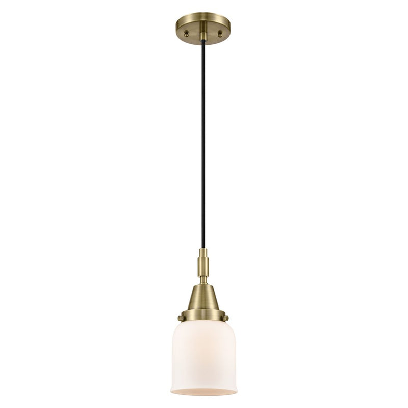 Innovations Caden Bell 5" Cord Mini Pendant, Antique Brass/White - 447-1P-AB-G51