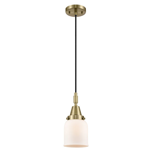 Innovations Caden Bell 5" Cord Mini Pendant, Antique Brass/White - 447-1P-AB-G51
