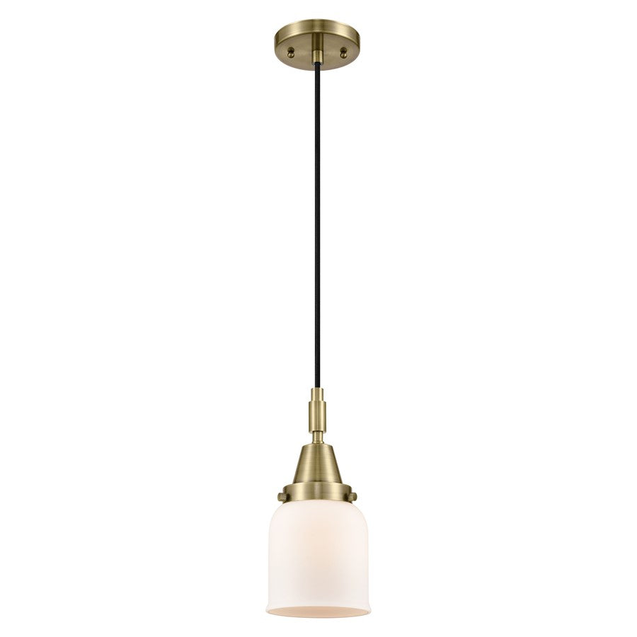 Innovations Caden Bell 5" Cord Mini Pendant, Antique Brass/White - 447-1P-AB-G51