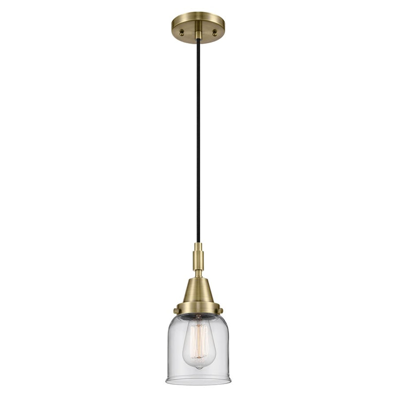 Innovations Caden Bell 5" Cord Mini Pendant, Antique Brass/Clear - 447-1P-AB-G52