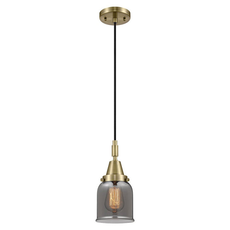 Innovations Caden Bell 5" Cord Mini Pendant, Antique Brass/Smoke - 447-1P-AB-G53