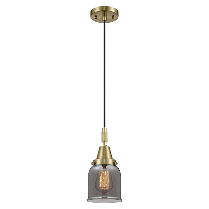 Innovations Caden Bell 5" Cord Mini Pendant, Antique Brass/Smoke - 447-1P-AB-G53