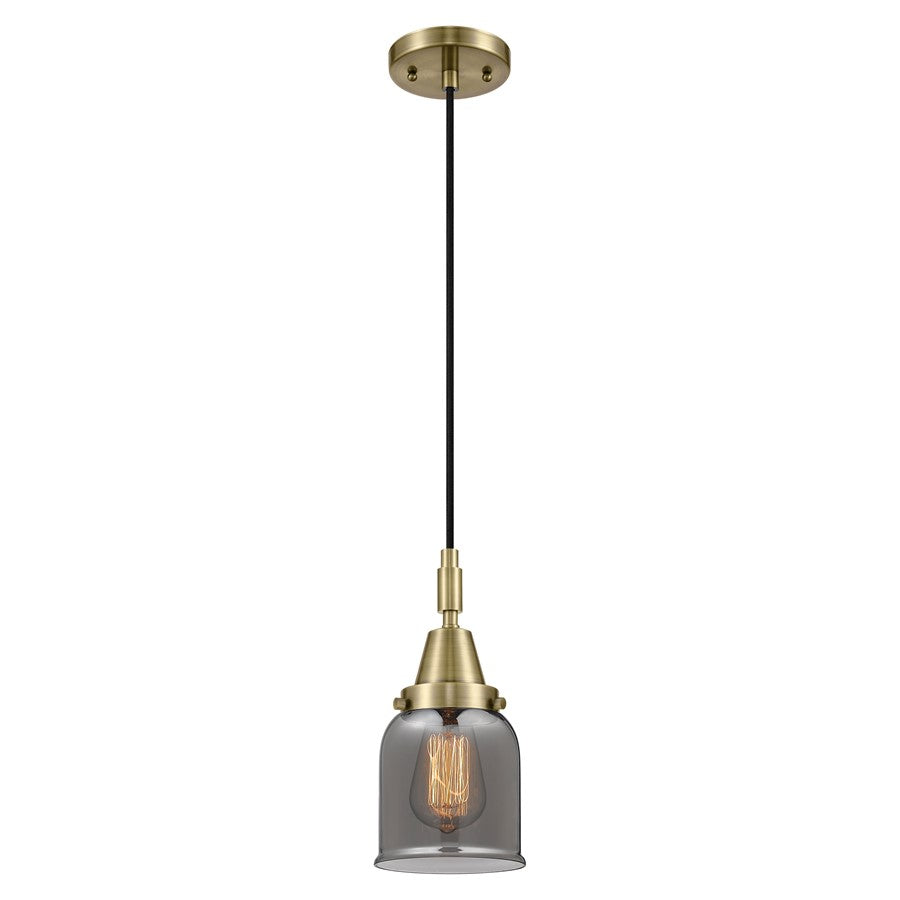 Innovations Caden Bell 5" Cord Mini Pendant, Antique Brass/Smoke - 447-1P-AB-G53