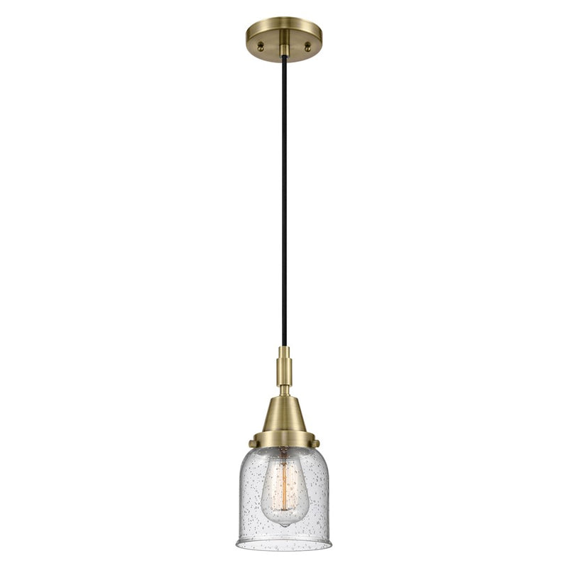 Innovations Caden Bell 5" Cord Mini Pendant, Antique Brass/Seedy