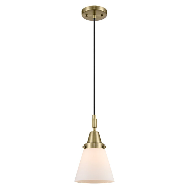 Innovations Caden Cone 6" Cord Mini Pendant, Antique Brass/White - 447-1P-AB-G61