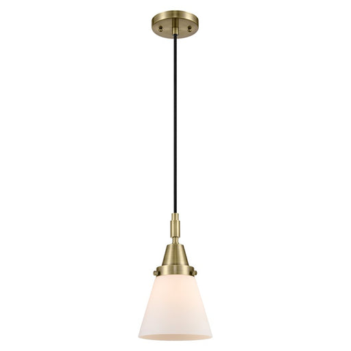 Innovations Caden Cone 6" Cord Mini Pendant, Antique Brass/White - 447-1P-AB-G61