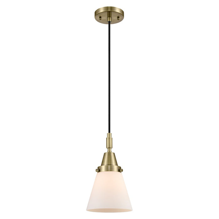 Innovations Caden Cone 6" Cord Mini Pendant, Antique Brass/White - 447-1P-AB-G61