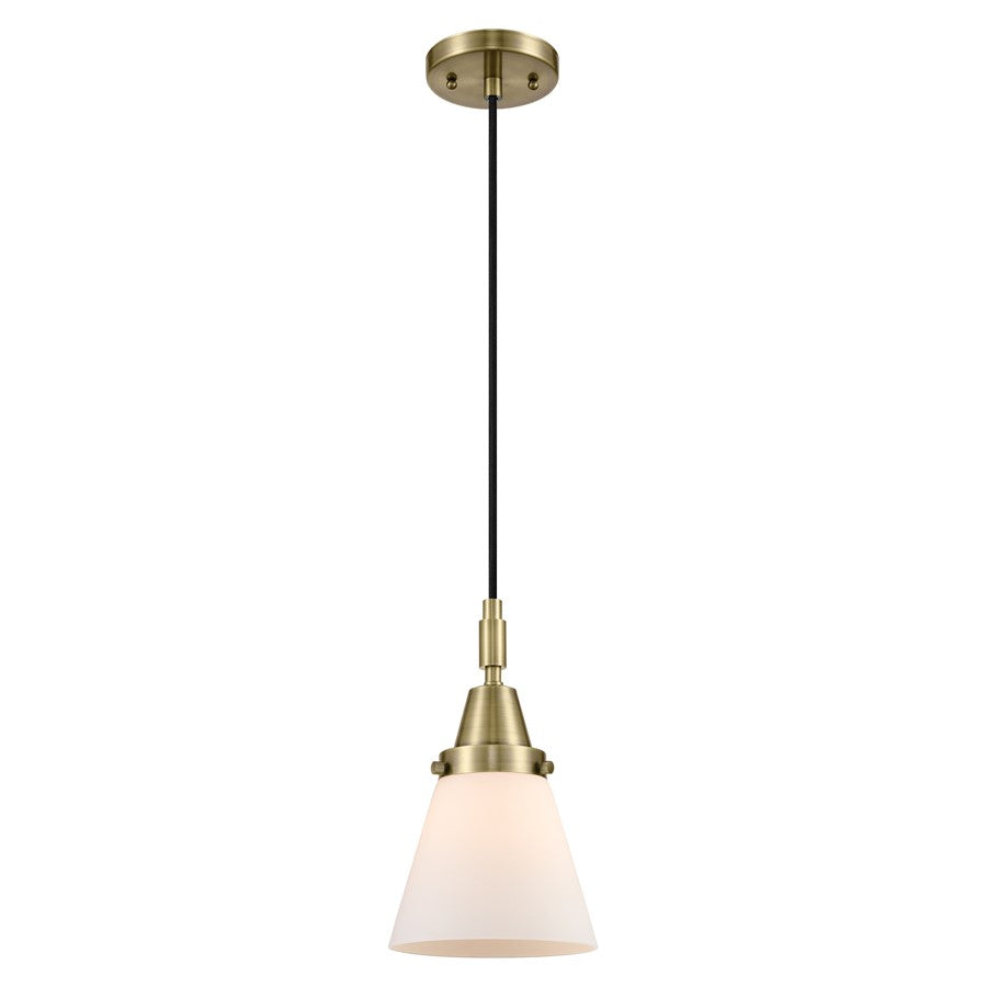 Innovations Caden Cone 6" Cord Mini Pendant, Antique Brass/White - 447-1P-AB-G61