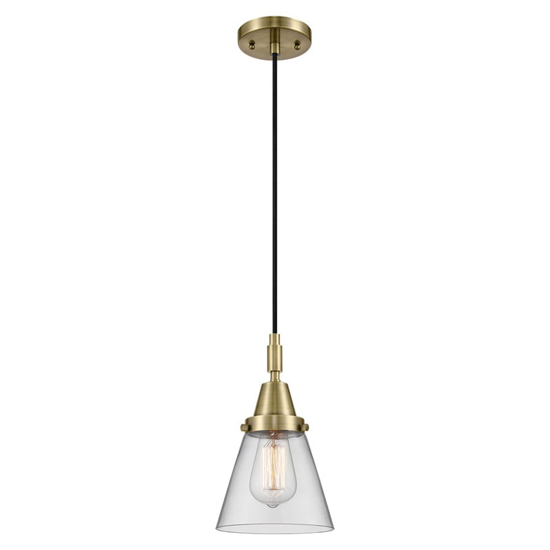 Innovations Caden Cone 6" Cord Mini Pendant, Antique Brass/Clear - 447-1P-AB-G62