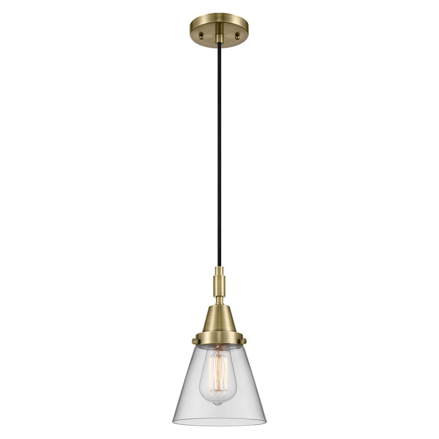 Innovations Caden Cone 6" Cord Mini Pendant, Antique Brass/Clear - 447-1P-AB-G62