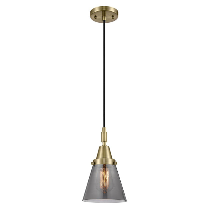 Innovations Caden Cone 6" Cord Mini Pendant, Antique Brass/Smoke - 447-1P-AB-G63