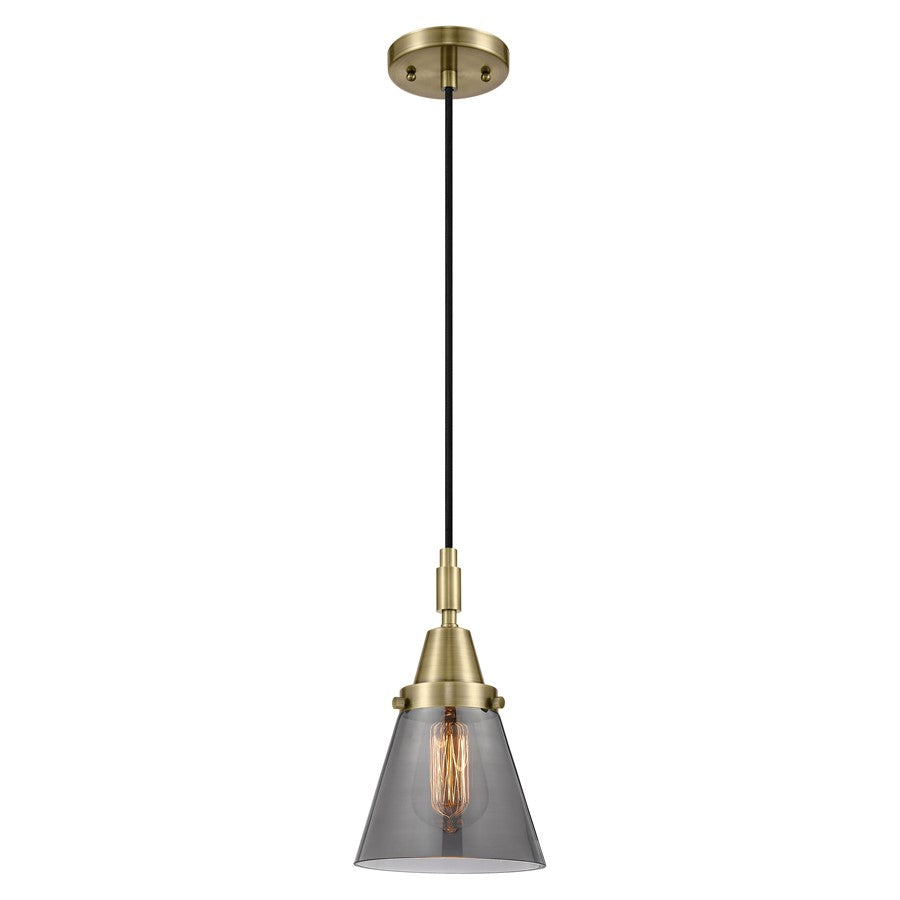 Innovations Caden Cone 6" Cord Mini Pendant, Antique Brass/Smoke - 447-1P-AB-G63