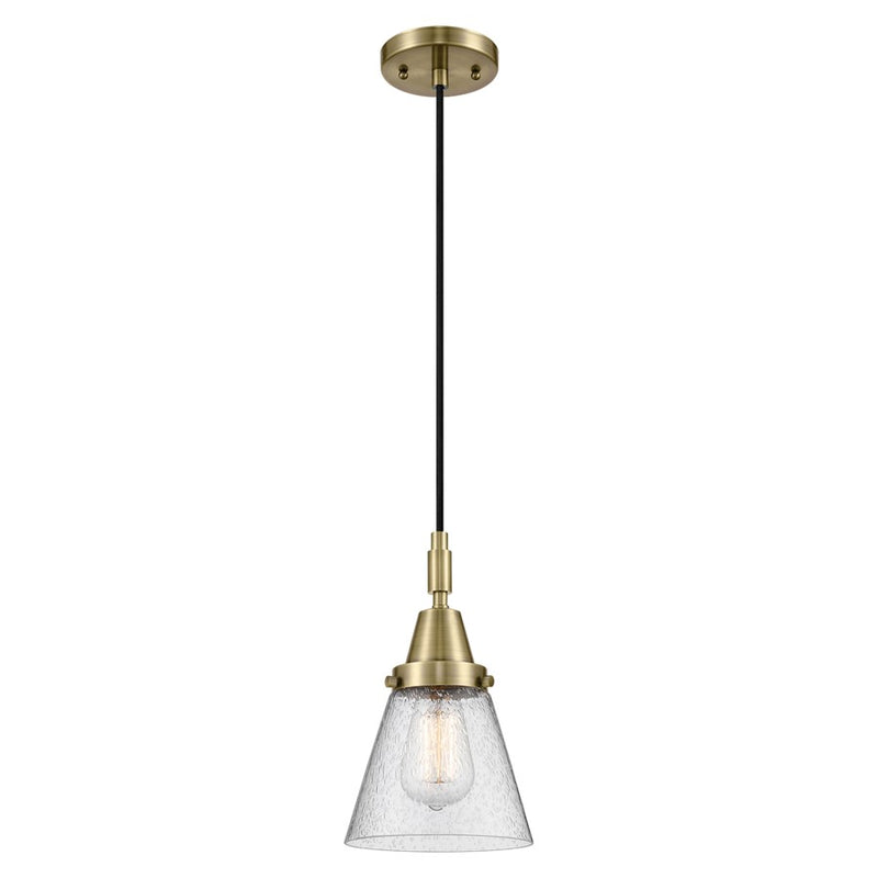 Innovations Caden Cone 6" Cord Mini Pendant, Antique Brass/Seedy - 447-1P-AB-G64