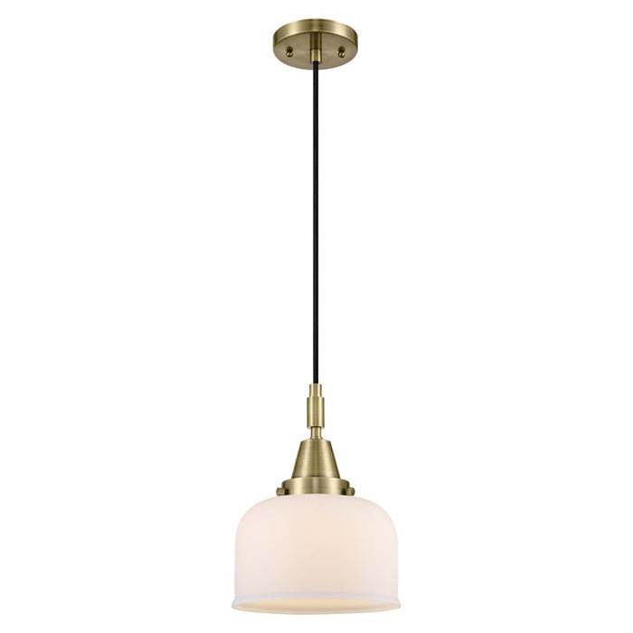 Innovations Caden Bell 8" Cord Mini Pendant, Antique Brass/White - 447-1P-AB-G71