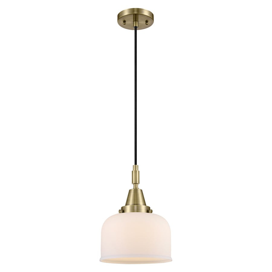 Innovations Caden Bell 8" Cord Mini Pendant, Antique Brass/White - 447-1P-AB-G71
