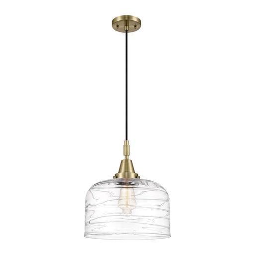 Innovations Bell 12in 1-Light Mini Pendant | Industrial Antique Brass and Clear Deco Swirl Glass | Kitchen Island & Dining | Model 447-1P-AB-G713-L
