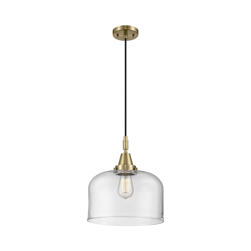 Innovations Bell 12in 1-Light Mini Pendant | Industrial Antique Brass and Clear Glass | Kitchen Island & Dining Room | Model 447-1P-AB-G72-L