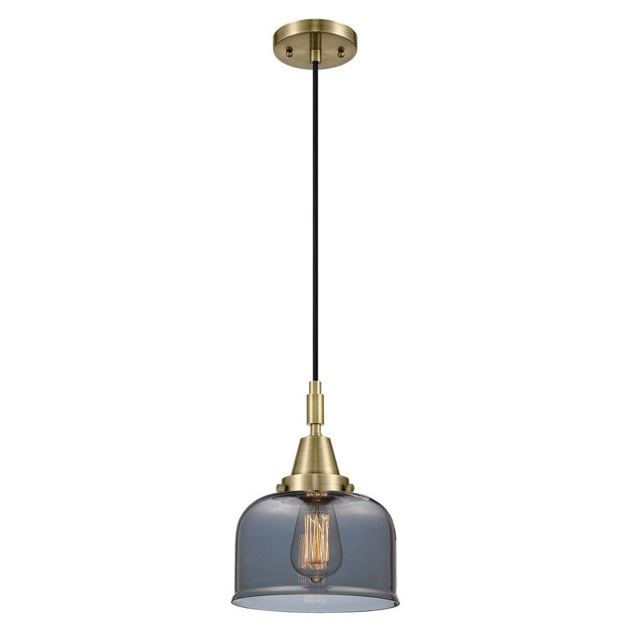 Innovations Caden Bell 8" Cord Mini Pendant, Antique Brass/Smoke - 447-1P-AB-G73