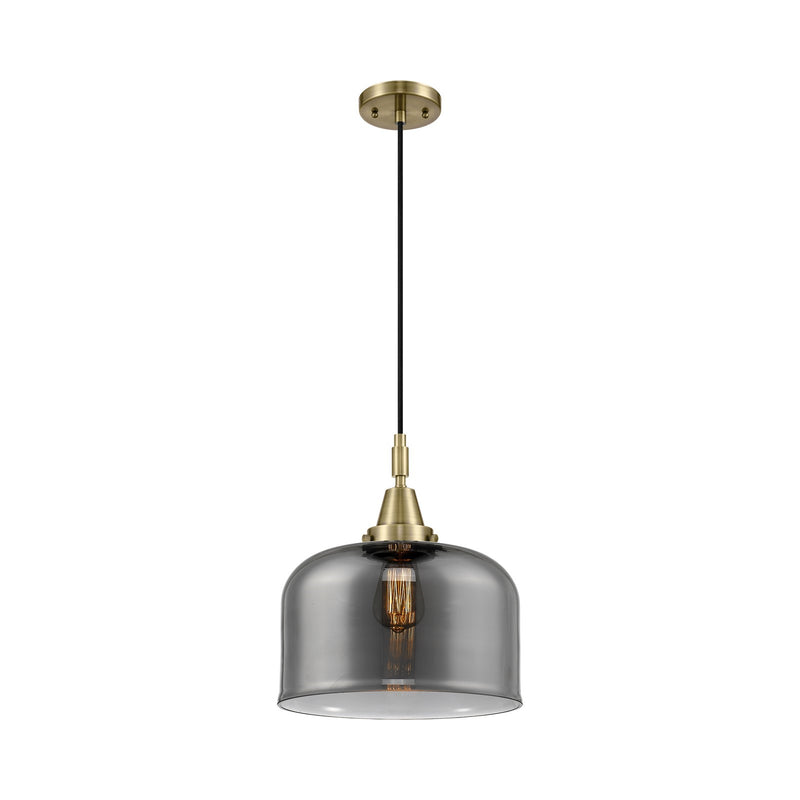 Innovations Bell 12in 1-Light Mini Pendant | Industrial Antique Brass and Light Smoke Glass | Kitchen Island & Dining Room | Model 447-1P-AB-G73-L