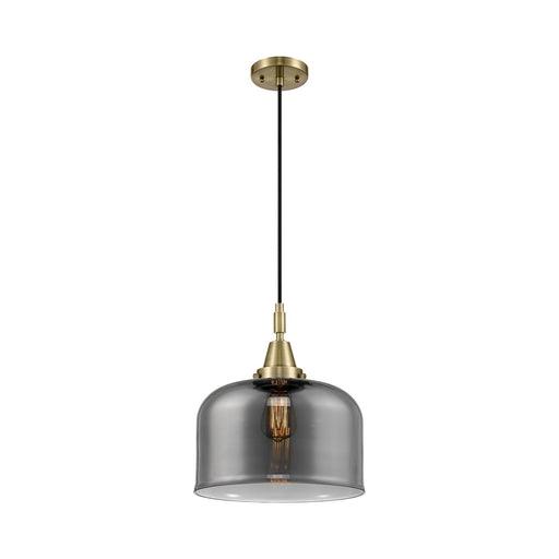 Innovations Bell 12in 1-Light Mini Pendant | Industrial Antique Brass and Light Smoke Glass | Kitchen Island & Dining Room | Model 447-1P-AB-G73-L
