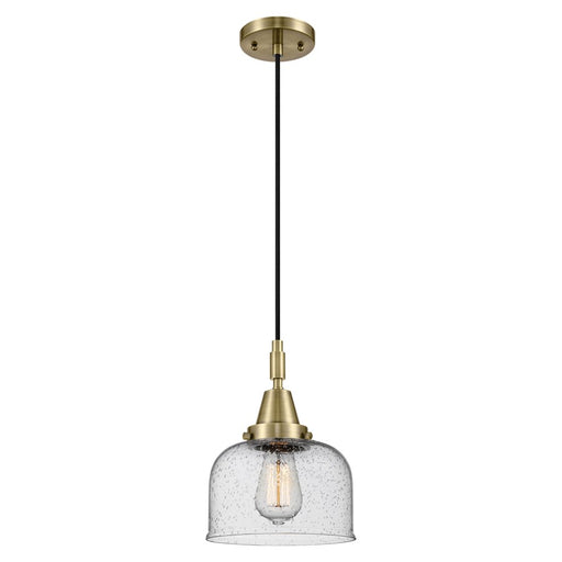 Innovations Caden Bell 8" Cord Mini Pendant, Antique Brass/Seedy - 447-1P-AB-G74