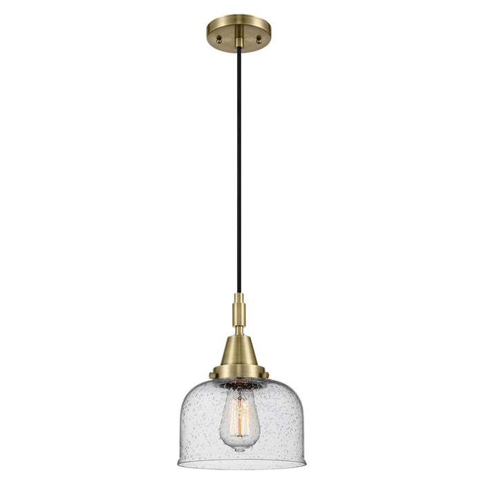 Innovations Caden Bell 8" Cord Mini Pendant, Antique Brass/Seedy - 447-1P-AB-G74