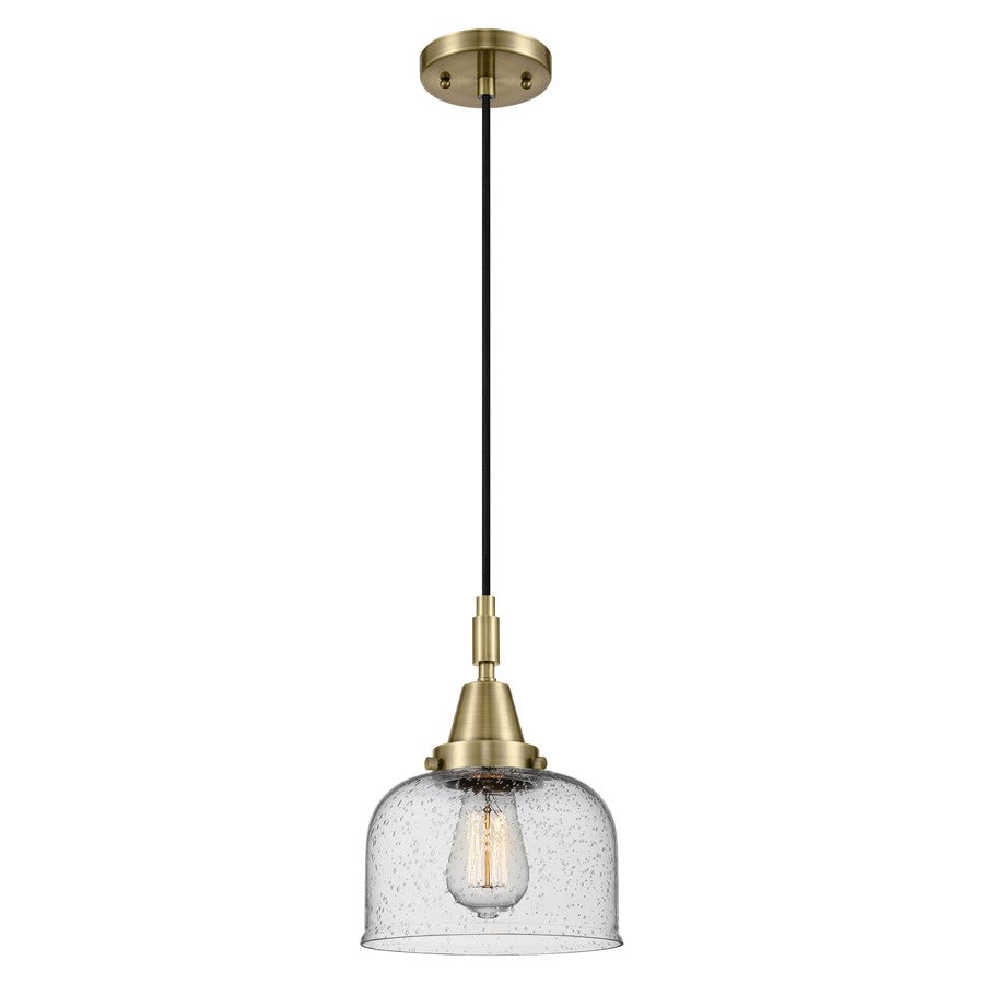 Innovations Caden Bell 8" Cord Mini Pendant, Antique Brass/Seedy - 447-1P-AB-G74