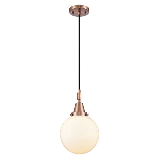 Innovations Caden Beacon 8" Cord Mini Pendant, Copper/White - 447-1P-AC-G201-8