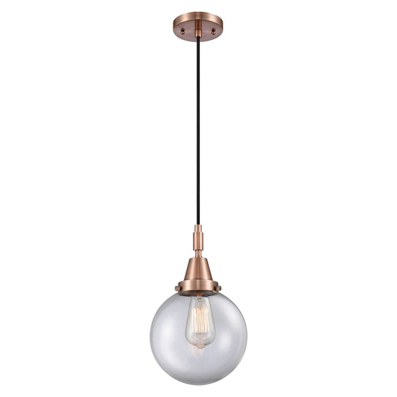 Innovations Caden Beacon 8" Cord Mini Pendant, Copper/Clear - 447-1P-AC-G202-8