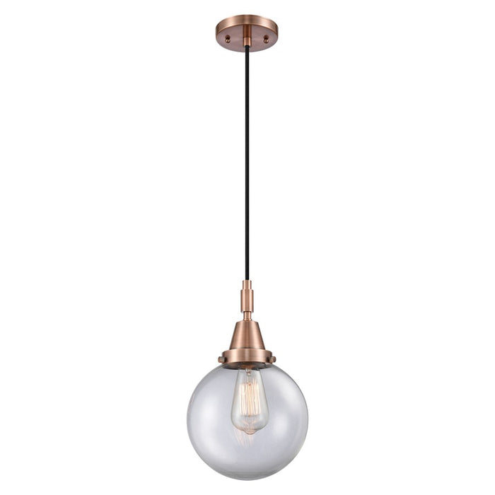 Innovations Caden Beacon 8" Cord Mini Pendant, Copper/Clear - 447-1P-AC-G202-8