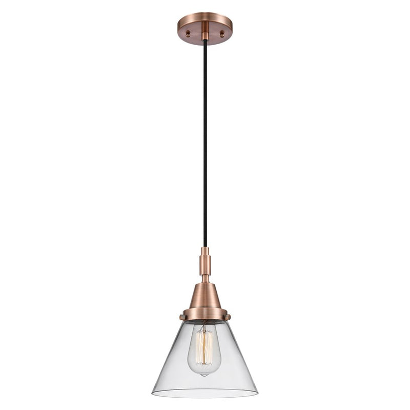 Innovations Caden Cone 1Lt 8" Cord Mini Pendant, Copper/Clear - 447-1P-AC-G42