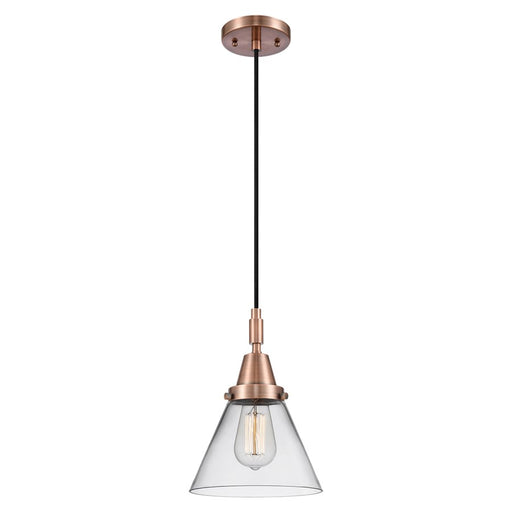 Innovations Caden Cone 1Lt 8" Cord Mini Pendant, Copper/Clear - 447-1P-AC-G42