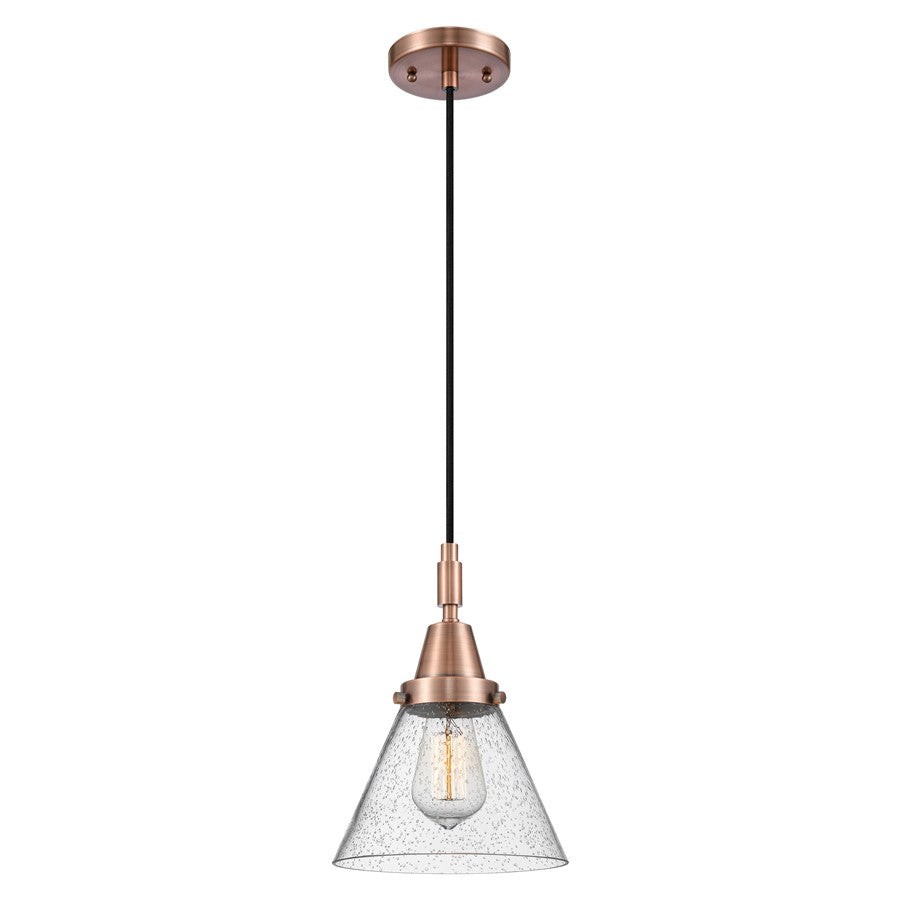 Innovations Caden Cone 1Lt 8" Cord Mini Pendant, Copper/Seedy - 447-1P-AC-G44