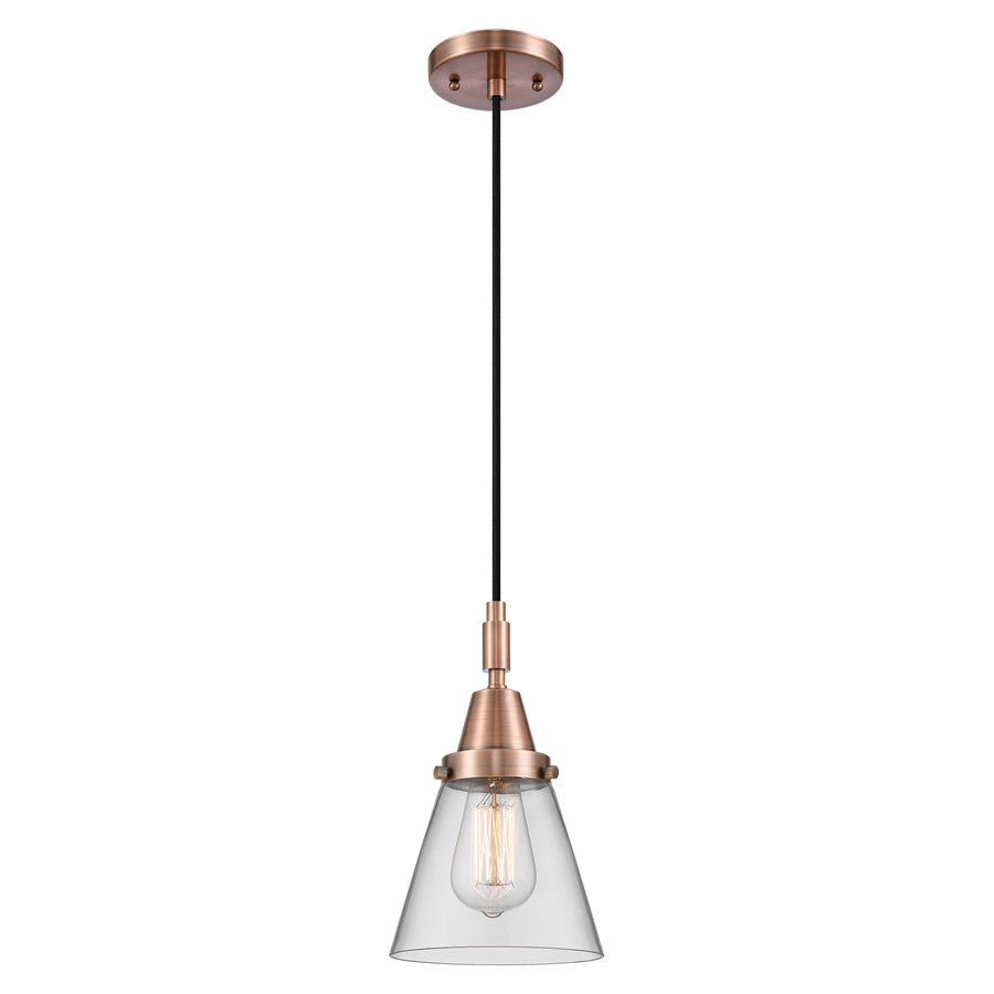 Innovations Caden Cone 1Lt 6" Cord Mini Pendant, Copper/Clear - 447-1P-AC-G62