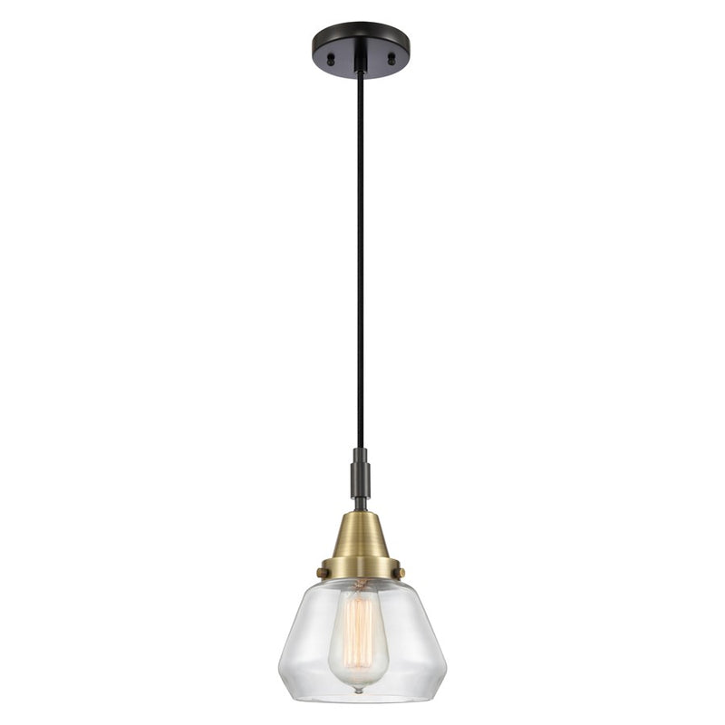 Innovations Caden Fulton 7" Cord Mini Pendant, BKBS/Clear - 447-1P-BAB-G172