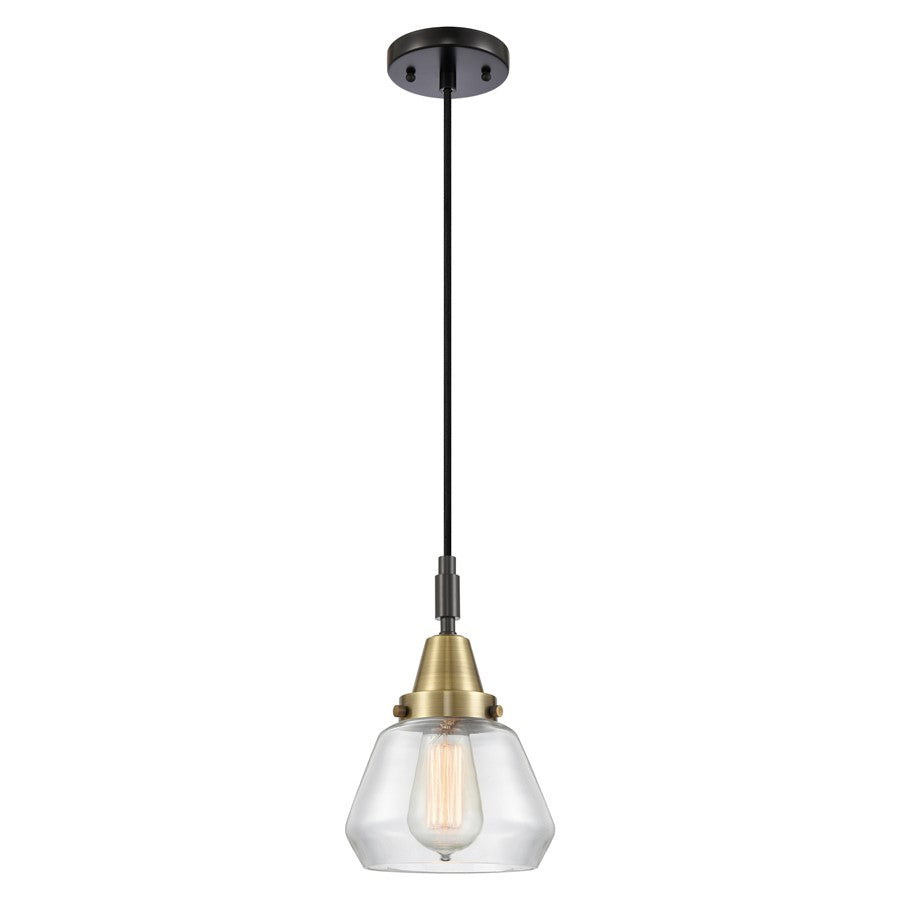 Innovations Caden Fulton 7" Cord Mini Pendant, BKBS/Clear - 447-1P-BAB-G172