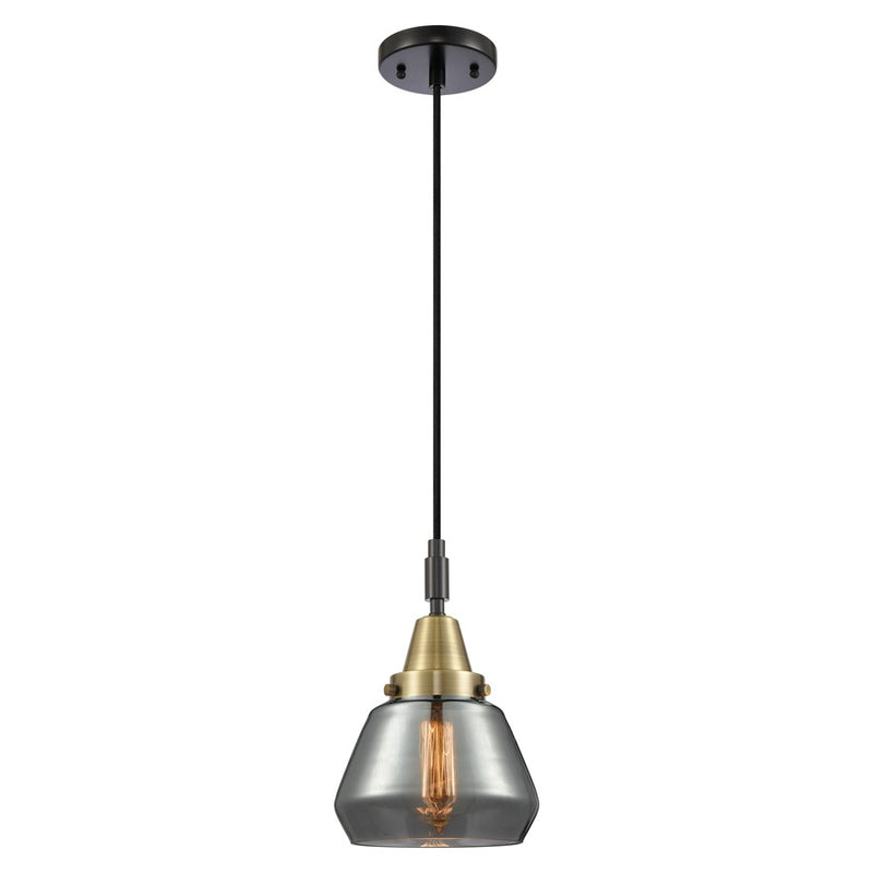 Innovations Caden Fulton 7" Cord Mini Pendant, BKBS/Smoke - 447-1P-BAB-G173